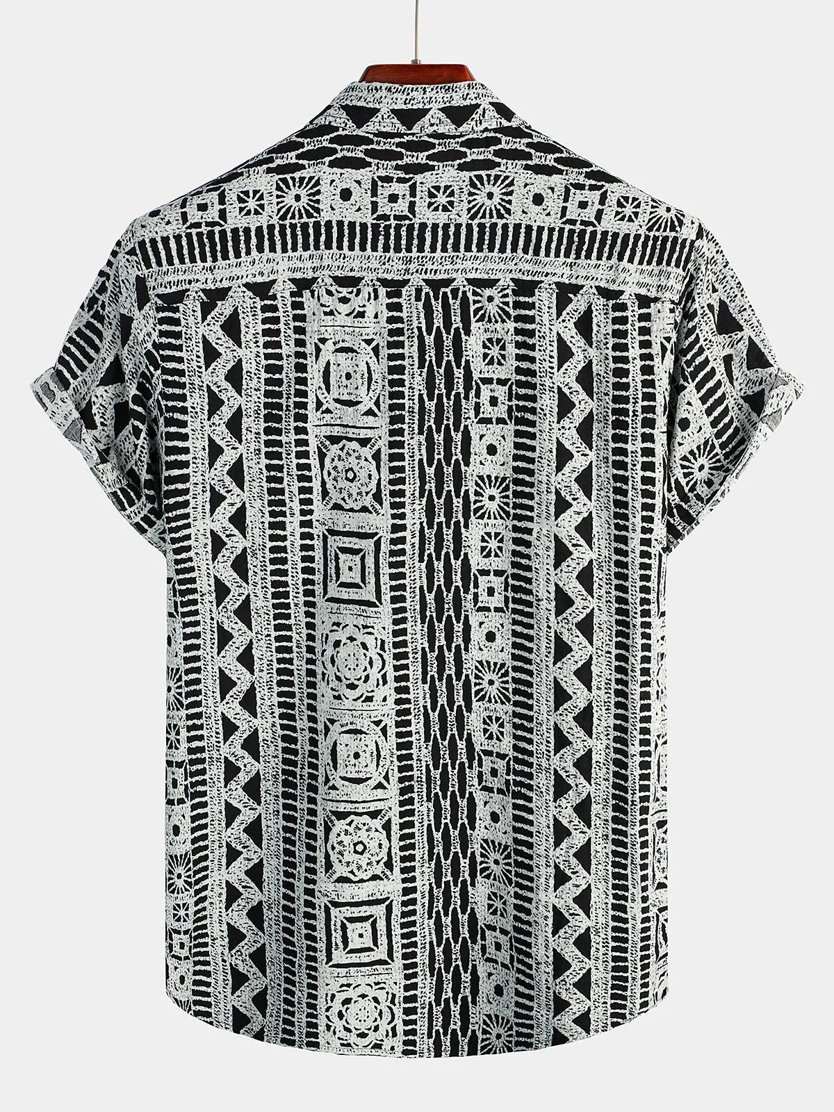 Men's Casual Boho Button Up Short Sleeve Shirt