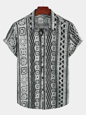 Men's Casual Boho Button Up Short Sleeve Shirt