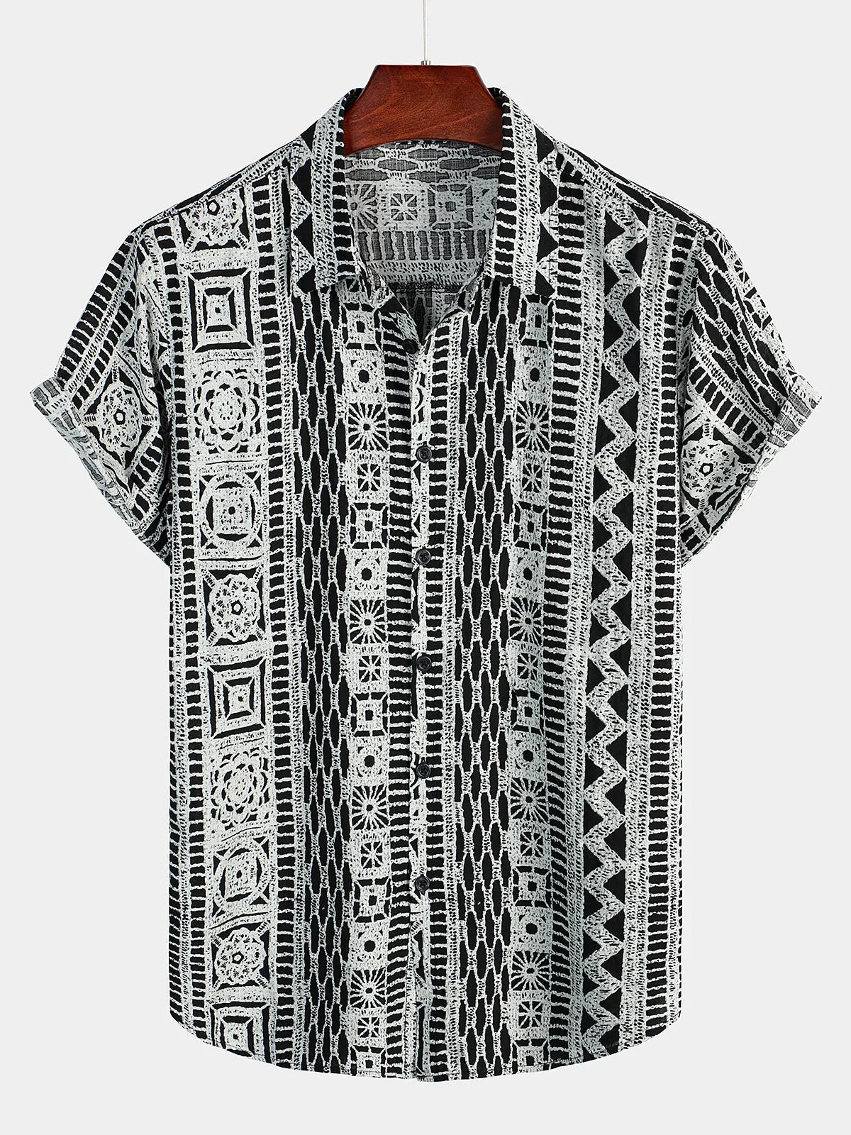 Men's Casual Boho Button Up Short Sleeve Shirt