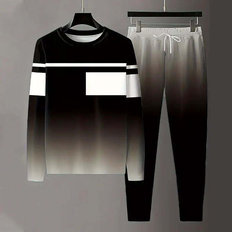 Men's Simple Gradient Crew Neck Sport Two-Piece Set