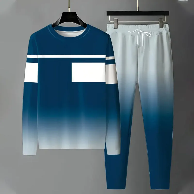 Men's Simple Gradient Crew Neck Sport Two-Piece Set