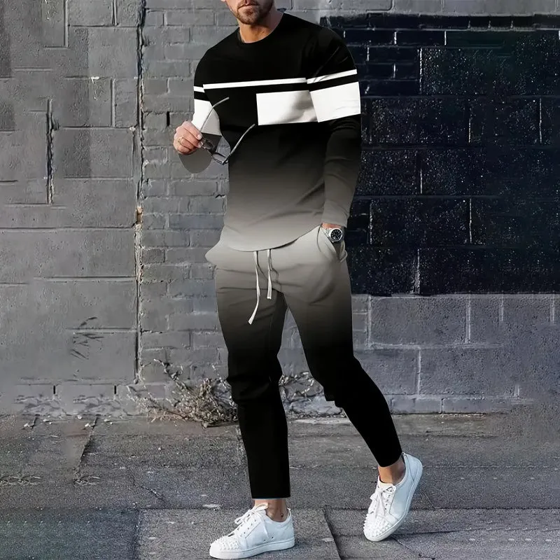 Men's Simple Gradient Crew Neck Sport Two-Piece Set