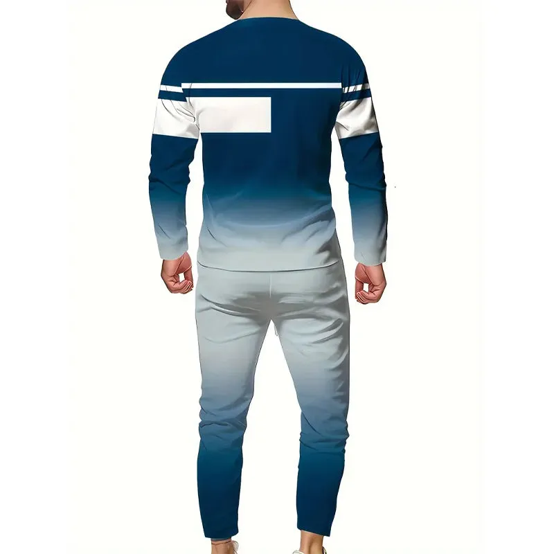 Men's Simple Gradient Crew Neck Sport Two-Piece Set