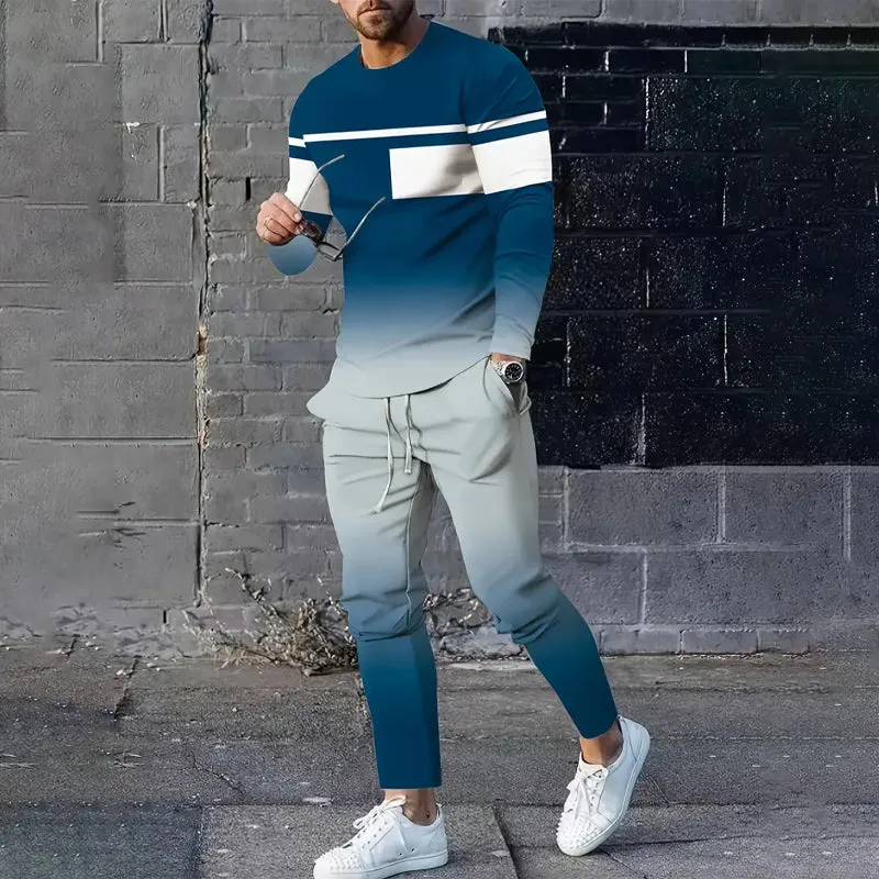 Men's Simple Gradient Crew Neck Sport Two-Piece Set