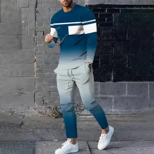 Men's Simple Gradient Crew Neck Sport Two-Piece Set