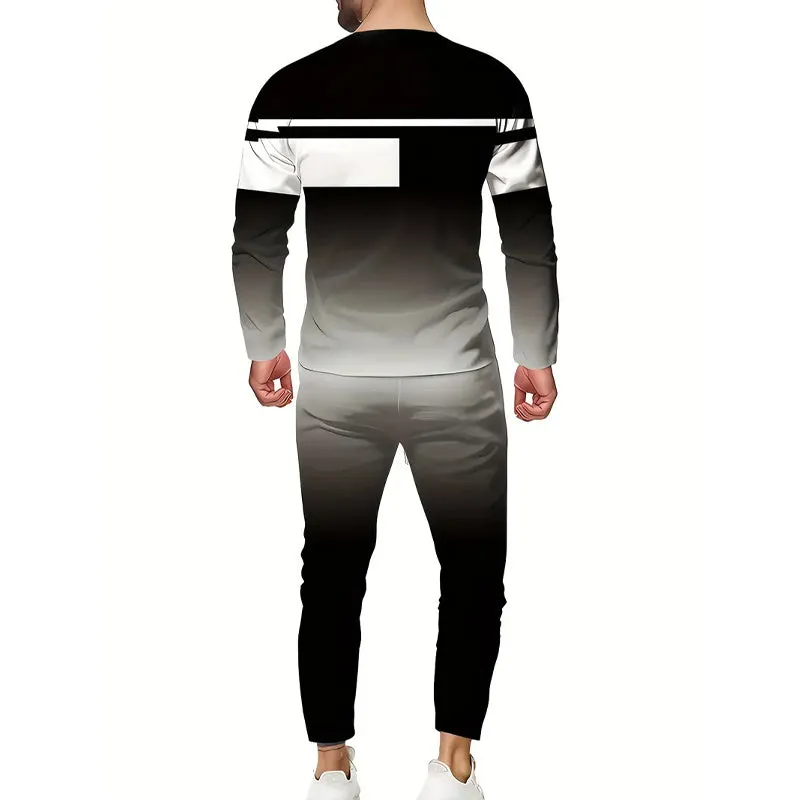 Men's Simple Gradient Crew Neck Sport Two-Piece Set