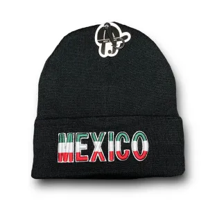 Mexico Gorro Beanie Aislado con Bordado frontal detallado y diseño de bandera en la parte trasera