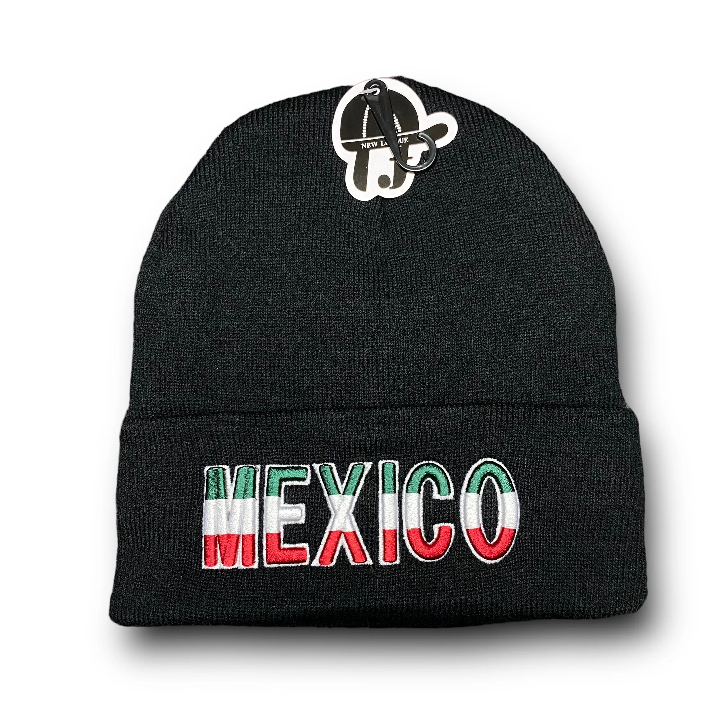 Mexico Gorro Beanie Aislado con Bordado frontal detallado y diseño de bandera en la parte trasera