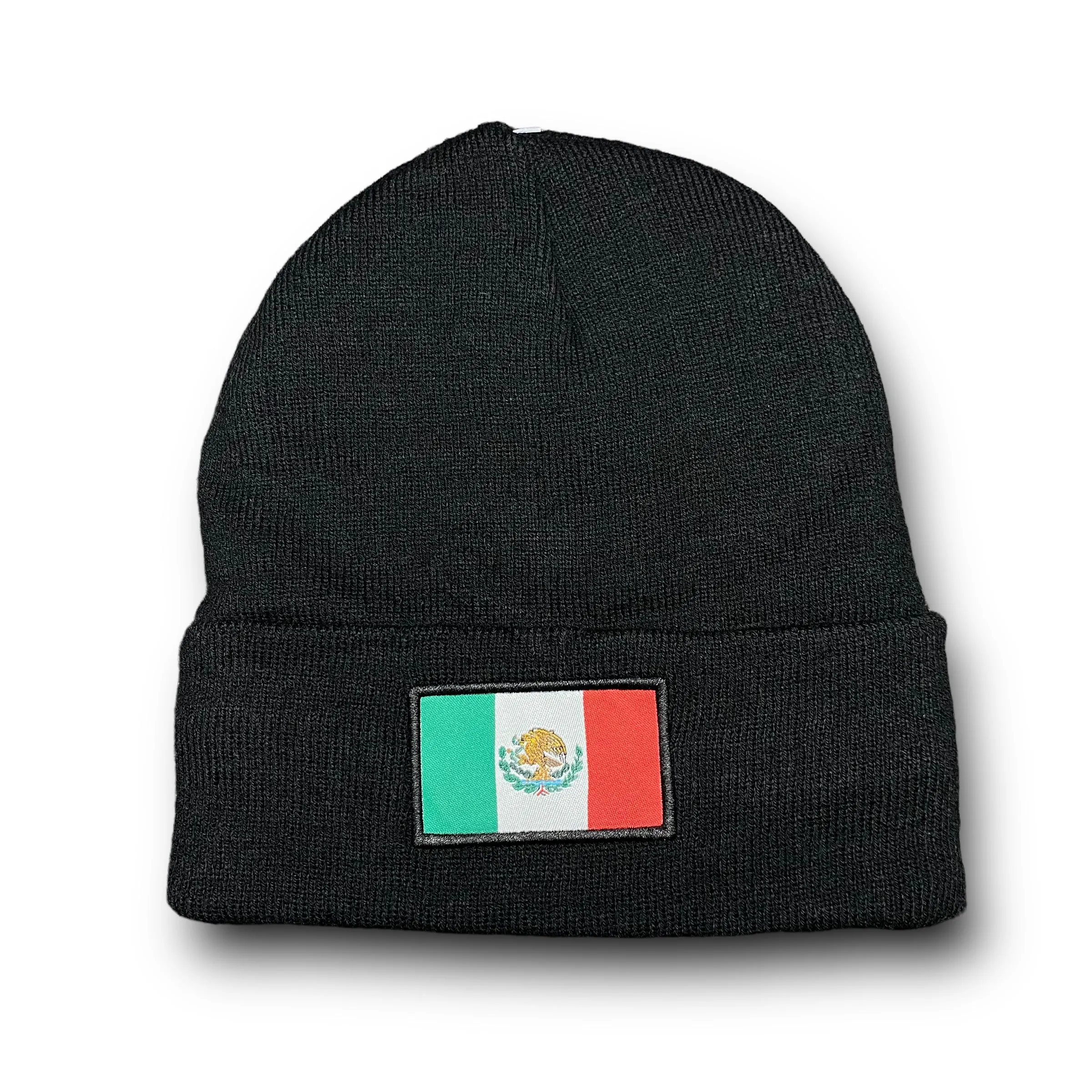 Mexico Gorro Beanie Aislado con Bordado frontal detallado y diseño de bandera en la parte trasera