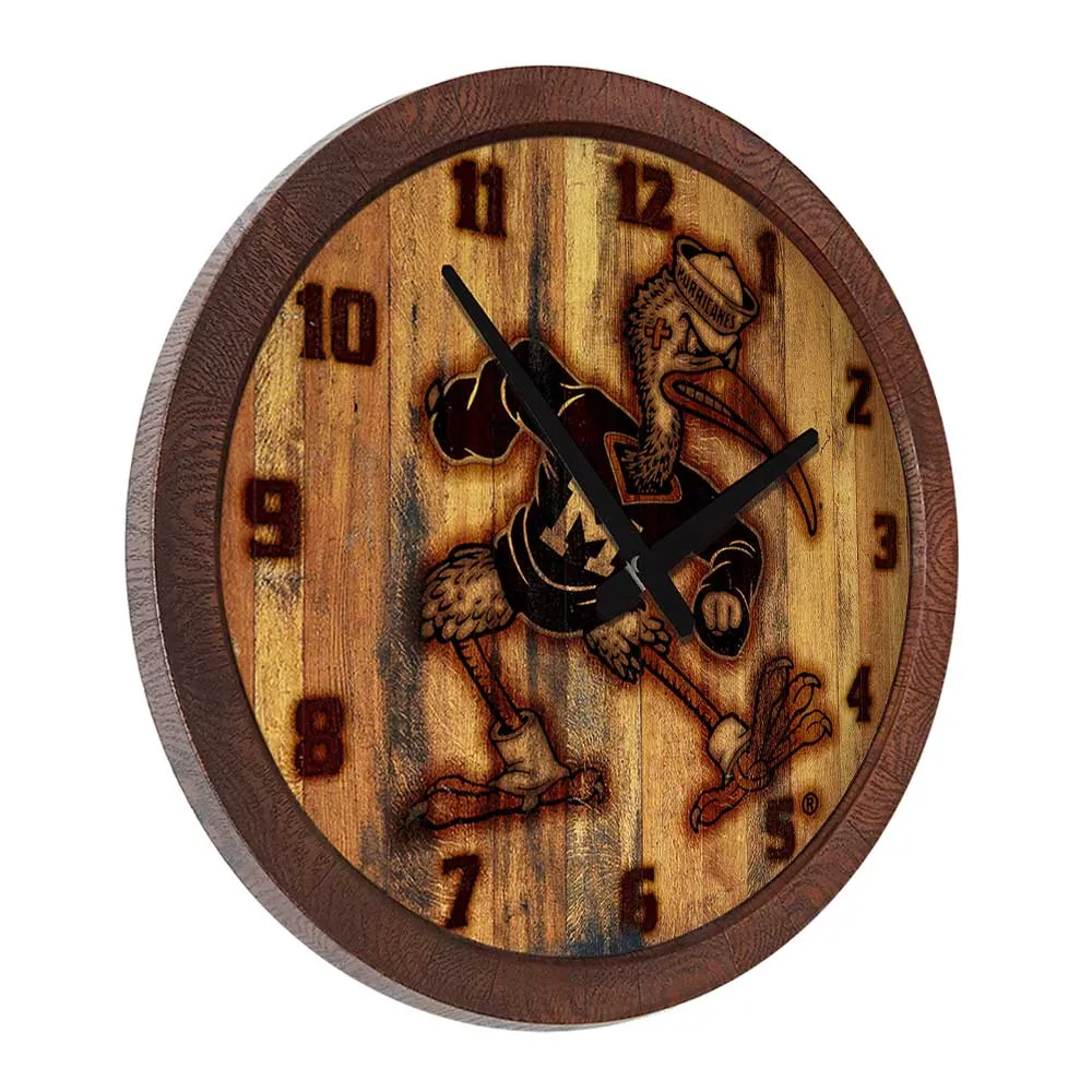 Miami Hurricanes: Mascot - Branded "Faux" Barrel Top Wall Clock