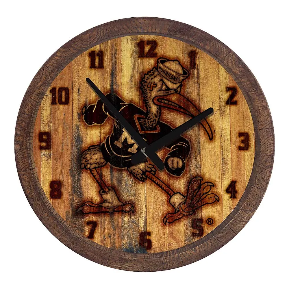 Miami Hurricanes: Mascot - Branded "Faux" Barrel Top Wall Clock