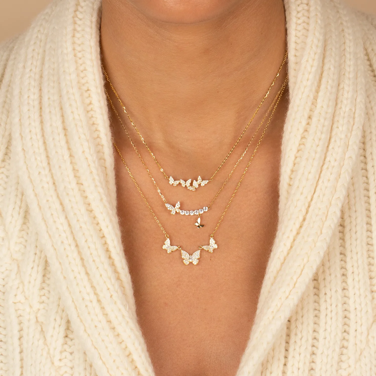 Mini Triple Pave Butterfly Necklace