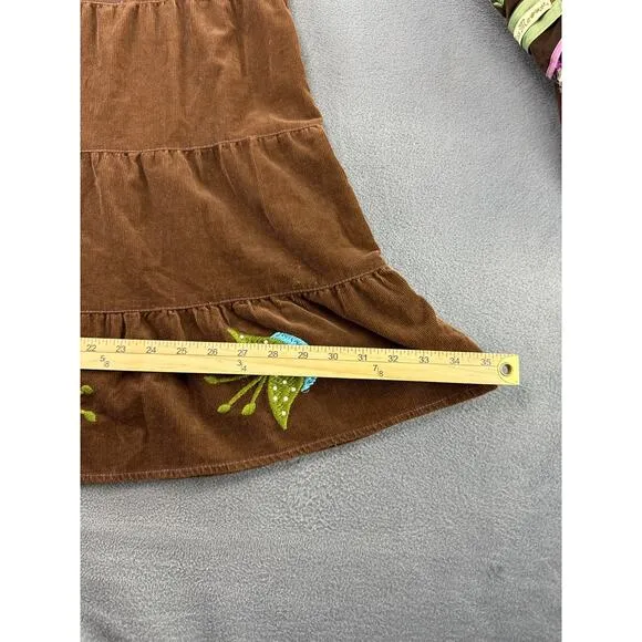 MISS ME Womens LARGE Skirt Embroidered Brown Corduroy Tiered‎ Boho Retro Y2K