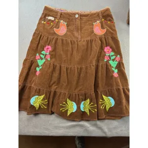 MISS ME Womens LARGE Skirt Embroidered Brown Corduroy Tiered‎ Boho Retro Y2K