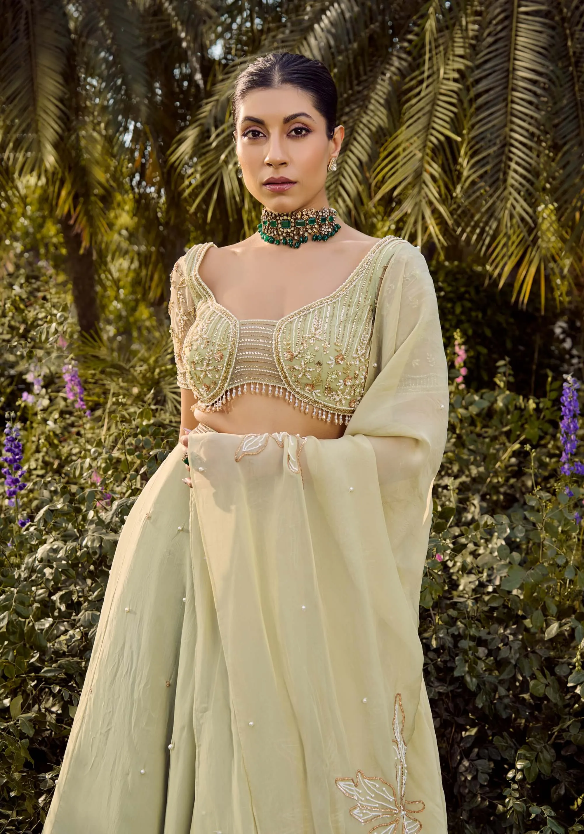 Mistara pista green lehenga set