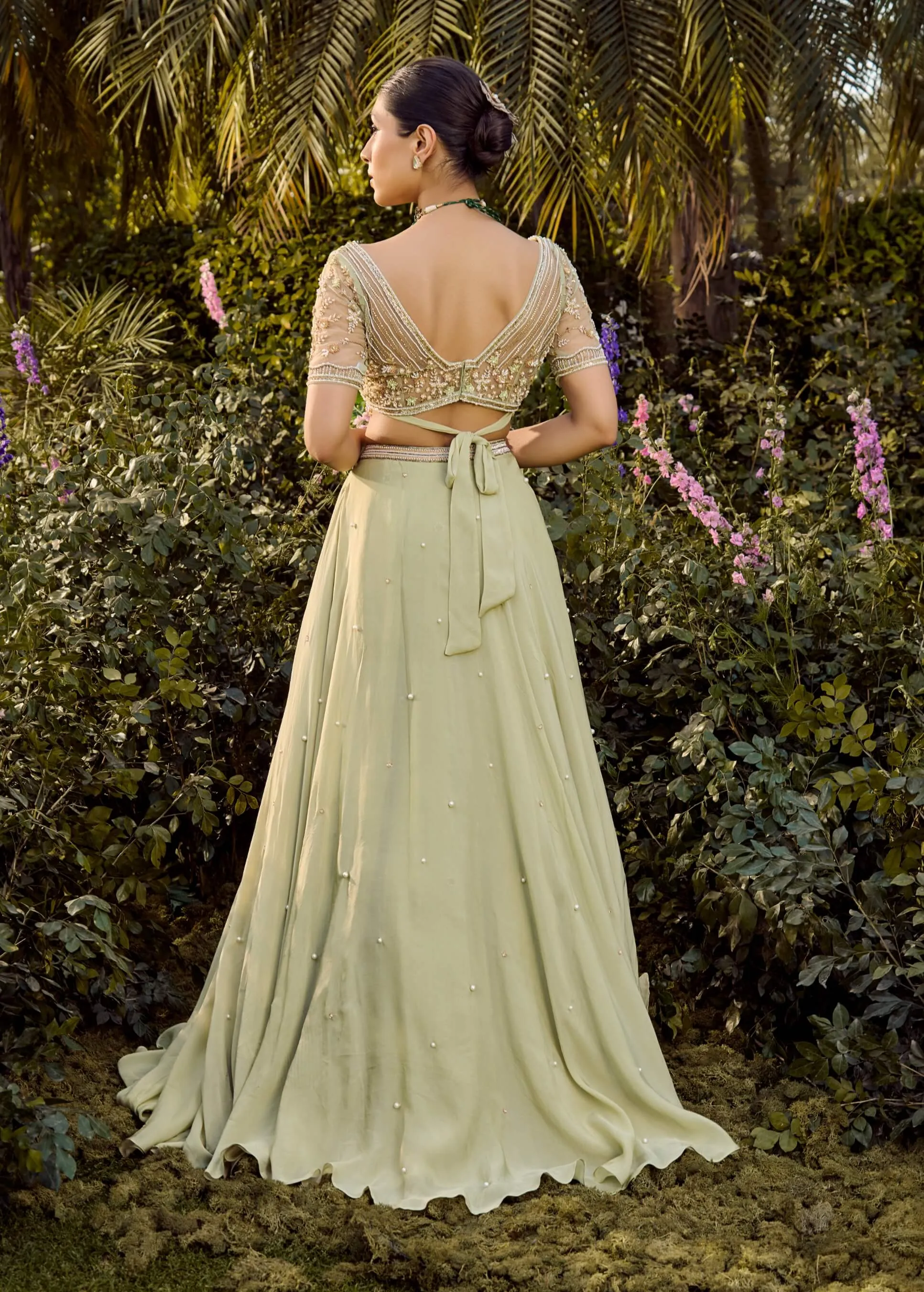 Mistara pista green lehenga set