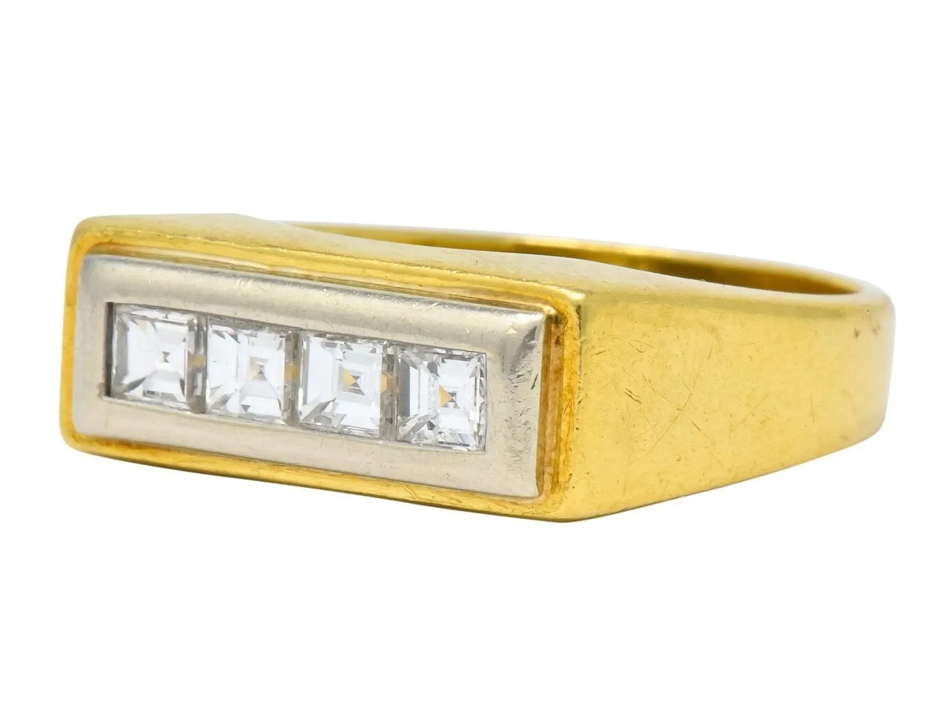 Modernist 0.72 CTW Diamond Unisex 18 Karat Gold Platinum Band Ring