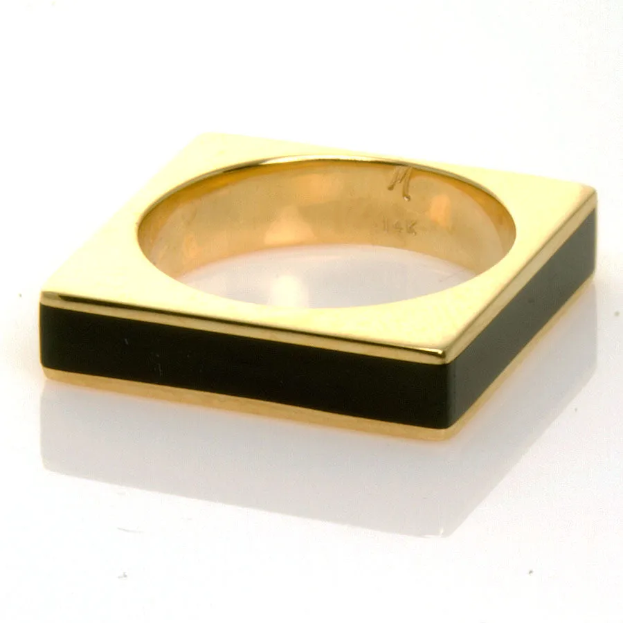 Modernist 14kt Black Onyx Square Ring