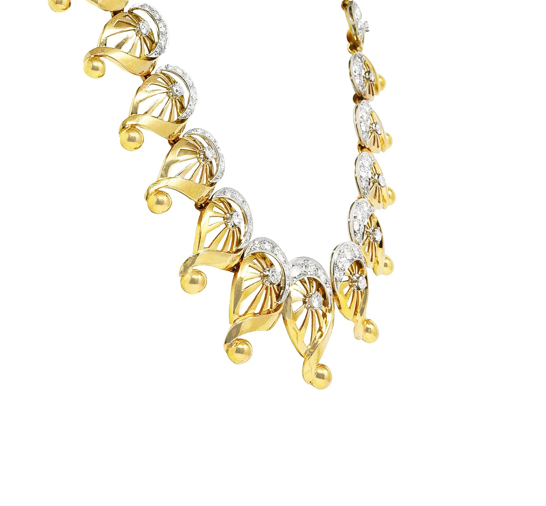 Modernist 1950's 10.00 CTW Diamond 18 Karat Yellow Gold Linked Collar Necklace