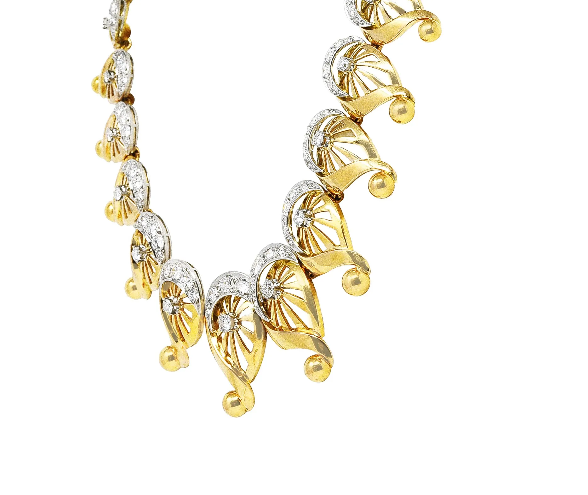 Modernist 1950's 10.00 CTW Diamond 18 Karat Yellow Gold Linked Collar Necklace