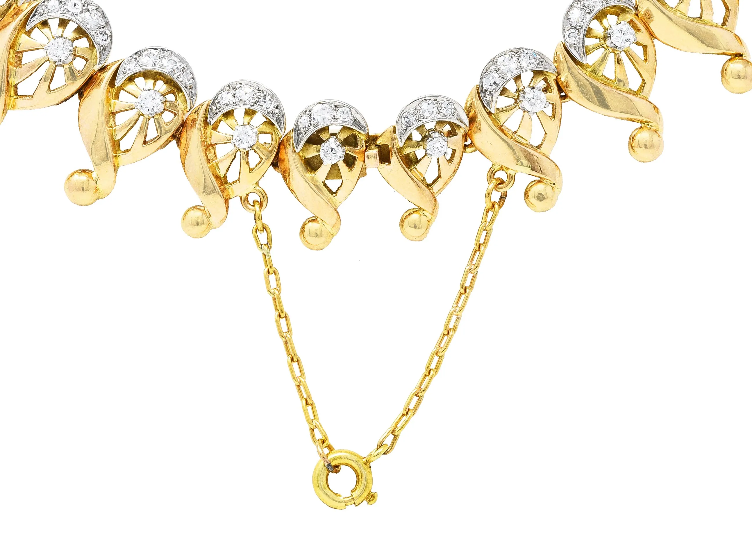 Modernist 1950's 10.00 CTW Diamond 18 Karat Yellow Gold Linked Collar Necklace