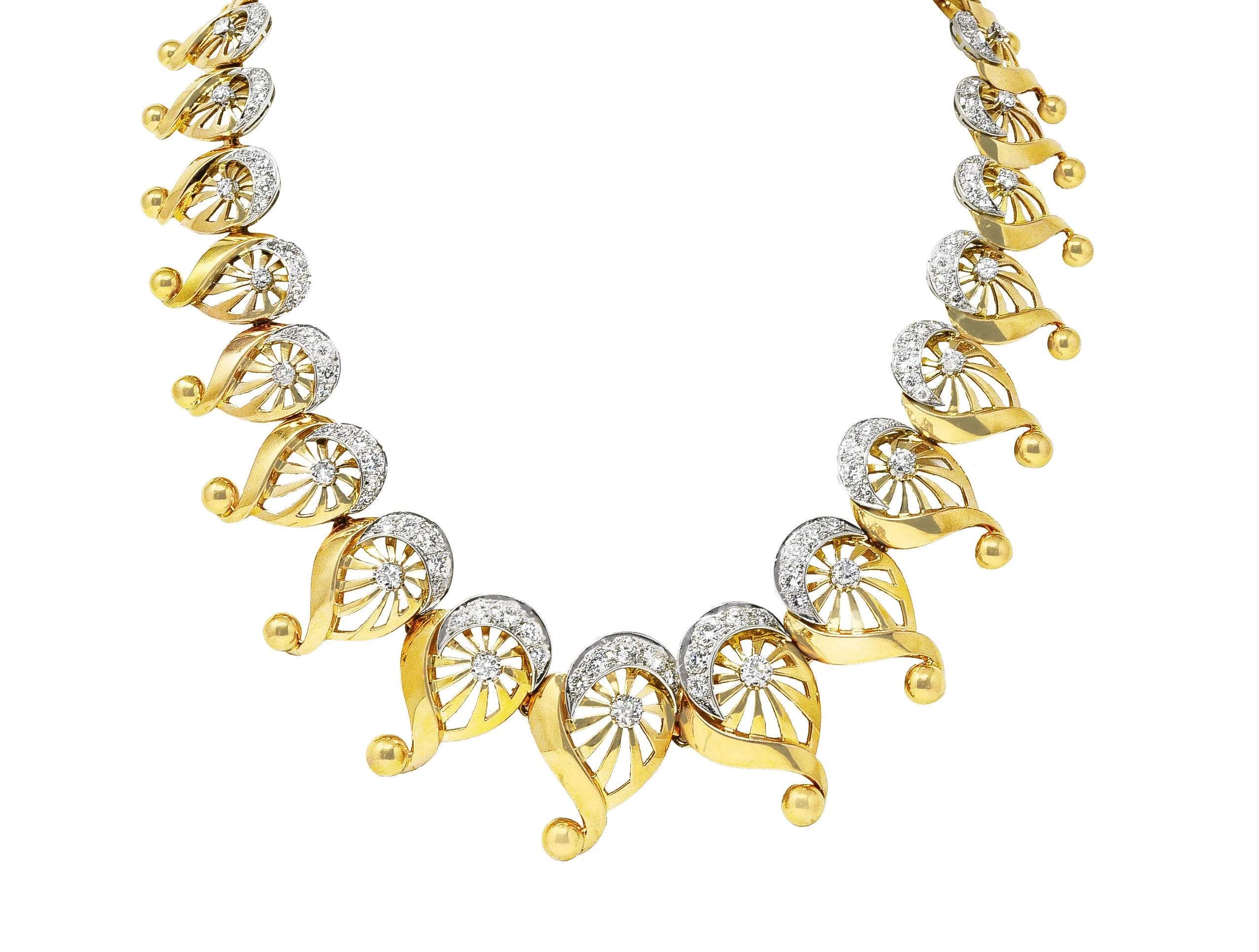 Modernist 1950's 10.00 CTW Diamond 18 Karat Yellow Gold Linked Collar Necklace