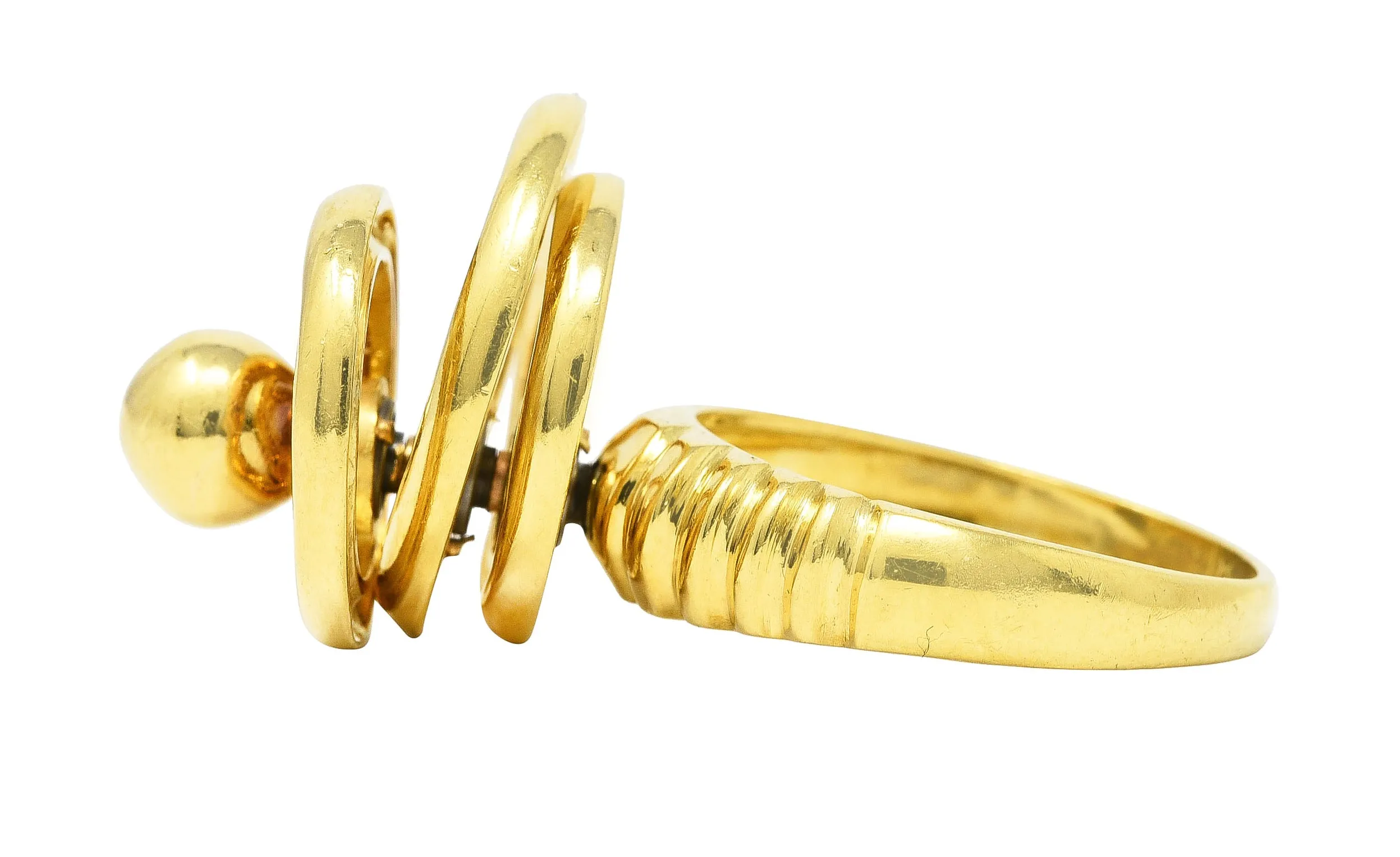 Modernist 1960's 18 Karat Yellow Gold Kinetic Spinning Vintage Fidget Statement Ring