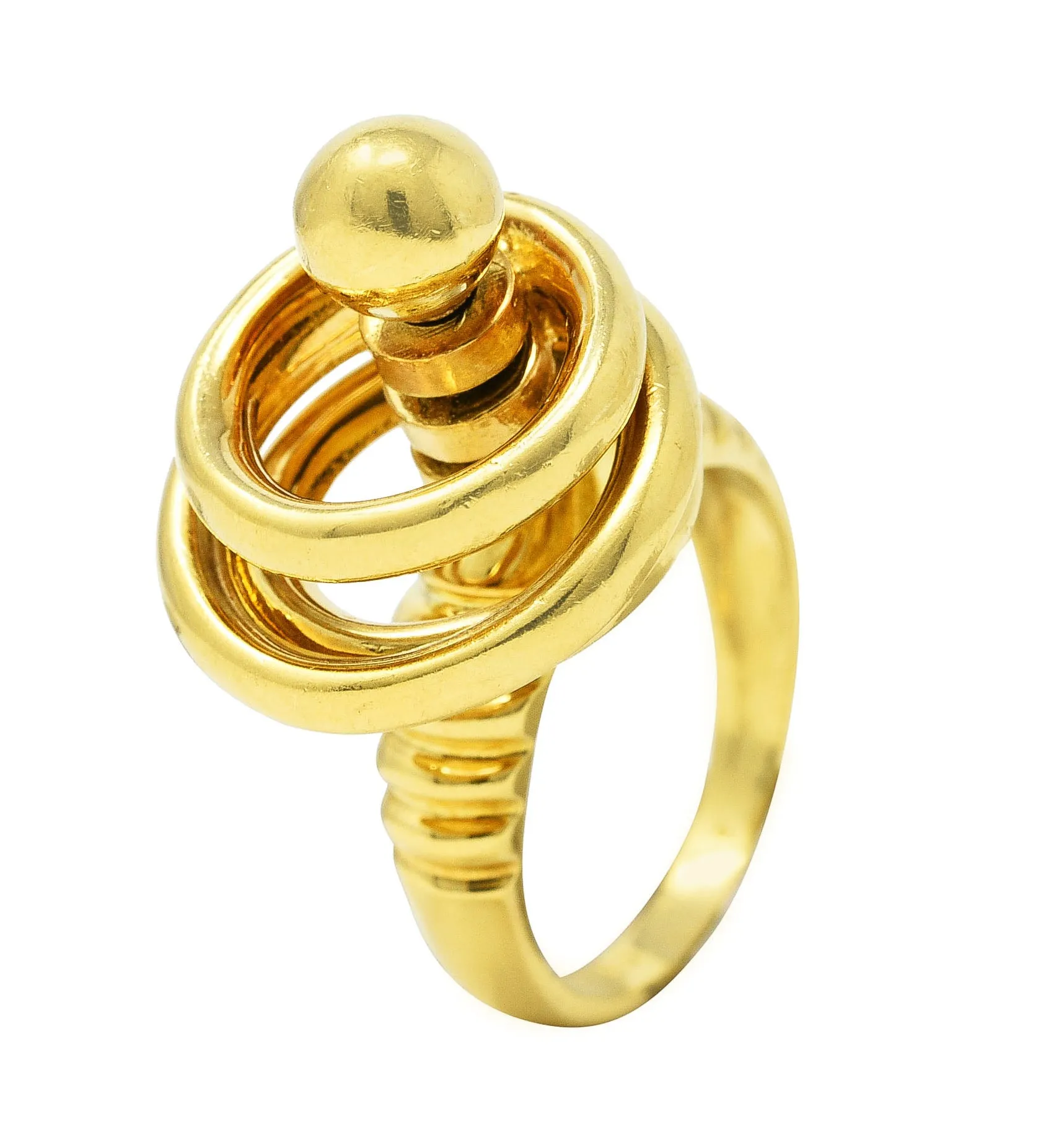 Modernist 1960's 18 Karat Yellow Gold Kinetic Spinning Vintage Fidget Statement Ring