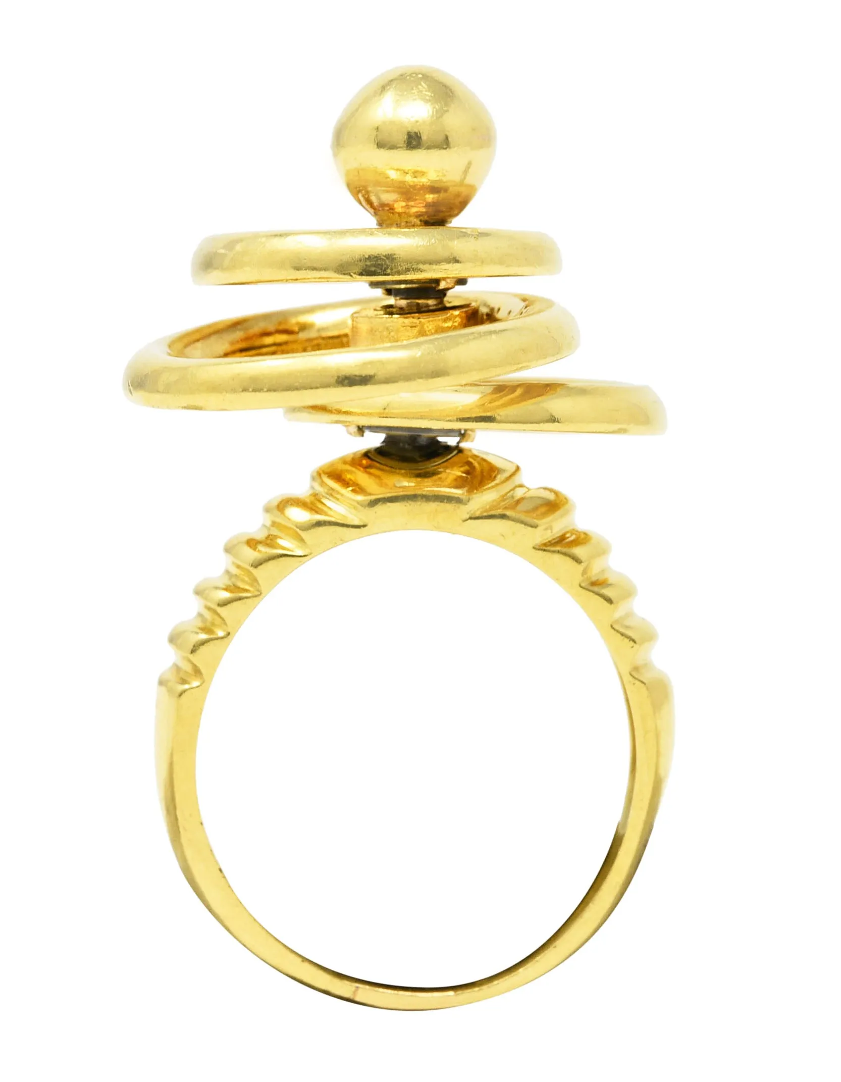 Modernist 1960's 18 Karat Yellow Gold Kinetic Spinning Vintage Fidget Statement Ring