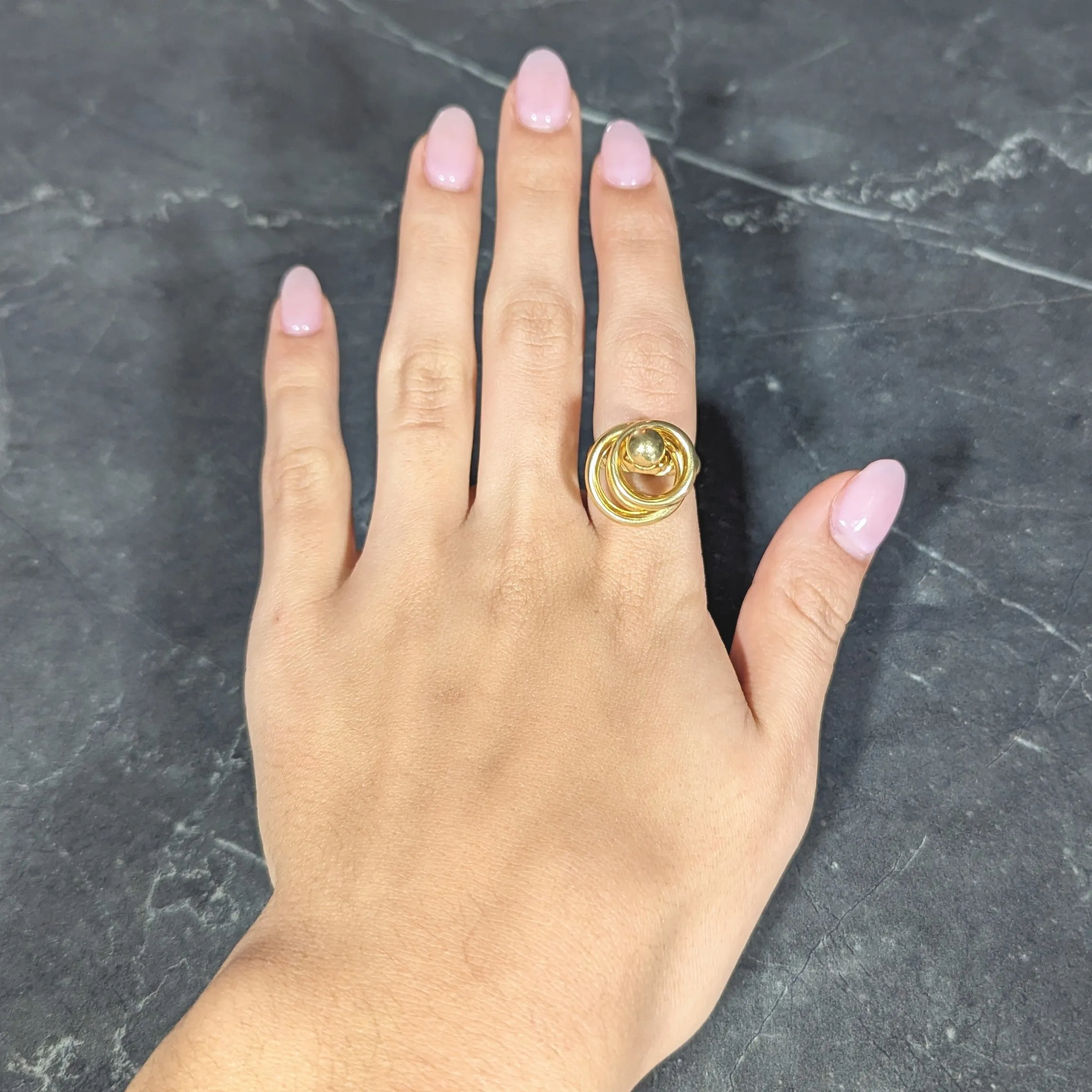 Modernist 1960's 18 Karat Yellow Gold Kinetic Spinning Vintage Fidget Statement Ring