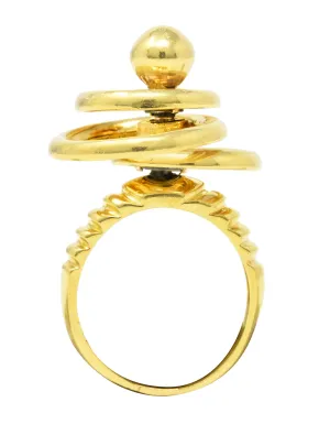 Modernist 1960's 18 Karat Yellow Gold Kinetic Spinning Vintage Fidget Statement Ring