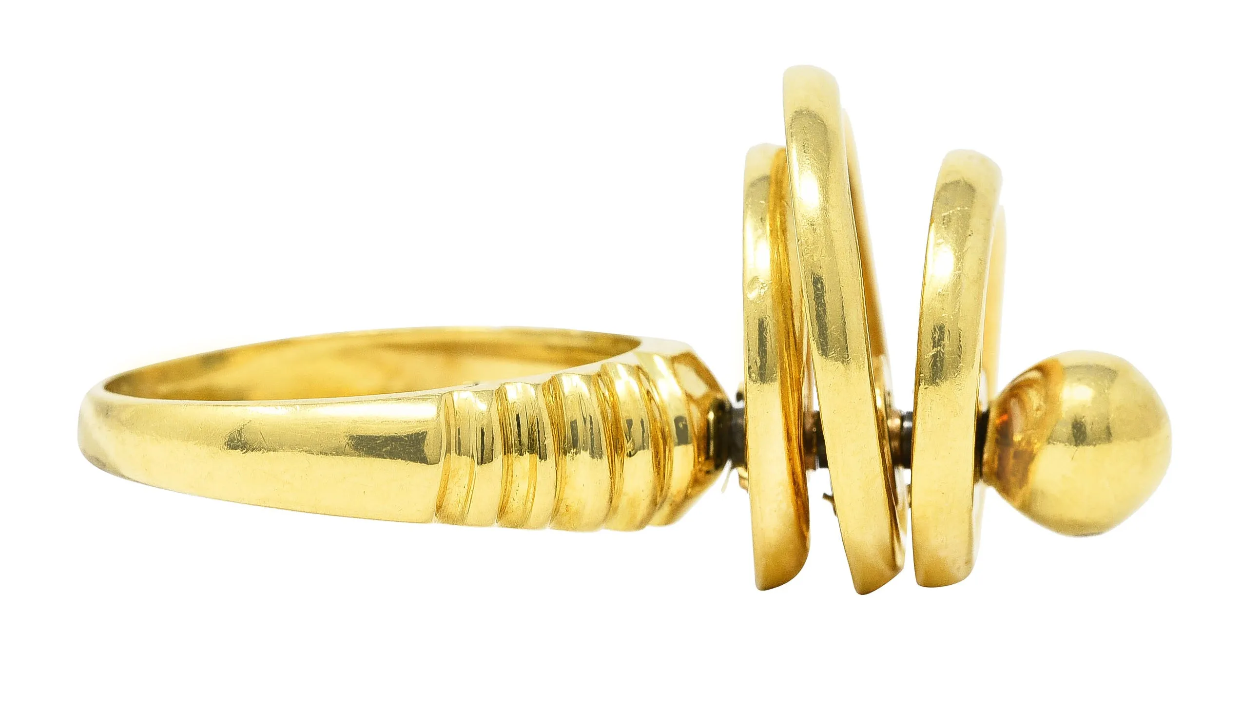 Modernist 1960's 18 Karat Yellow Gold Kinetic Spinning Vintage Fidget Statement Ring