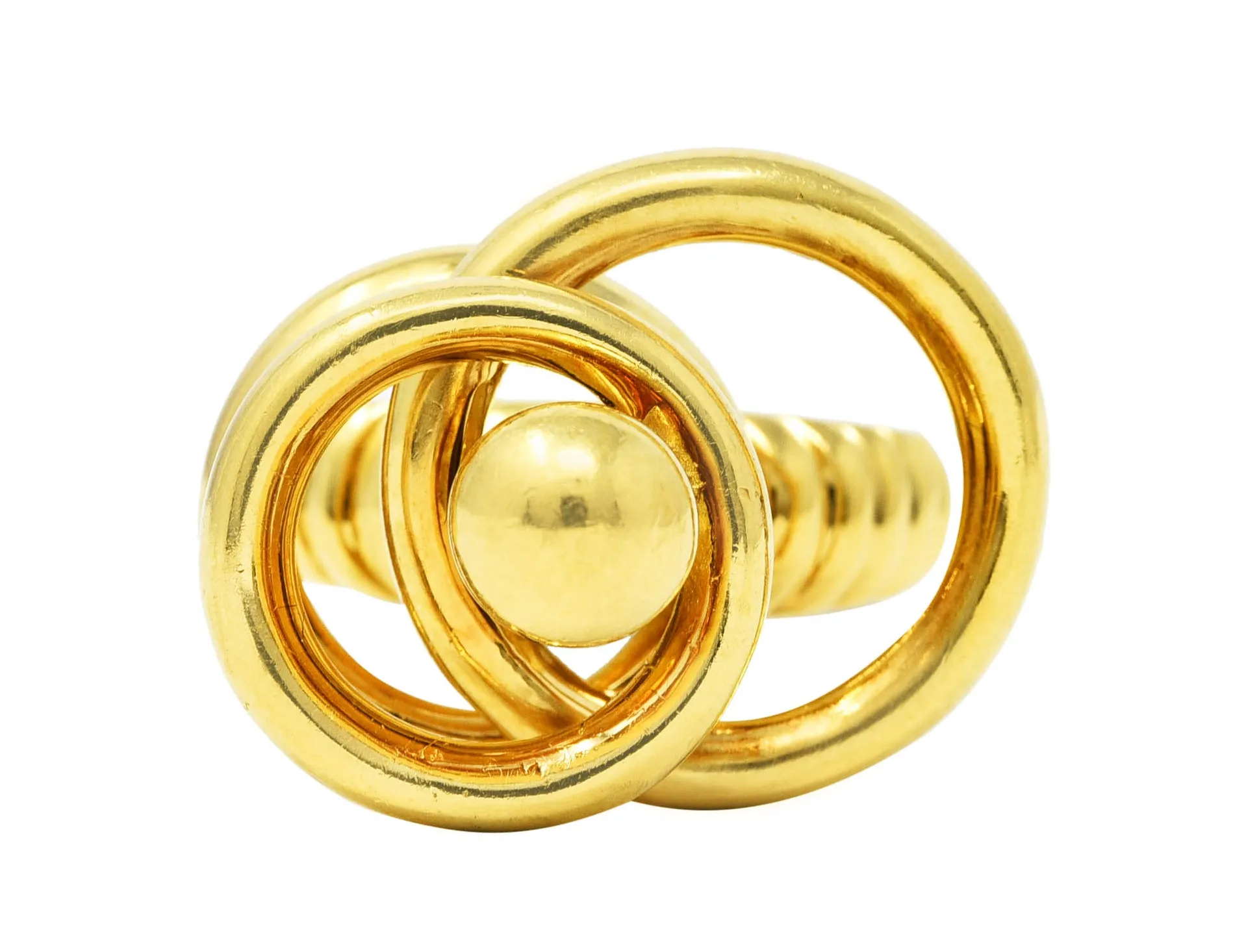 Modernist 1960's 18 Karat Yellow Gold Kinetic Spinning Vintage Fidget Statement Ring
