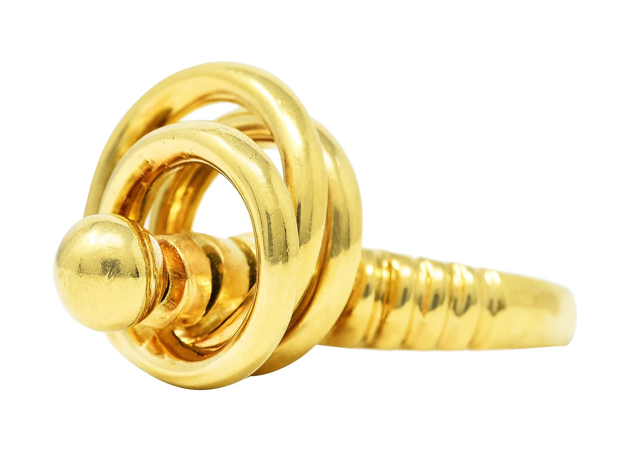Modernist 1960's 18 Karat Yellow Gold Kinetic Spinning Vintage Fidget Statement Ring