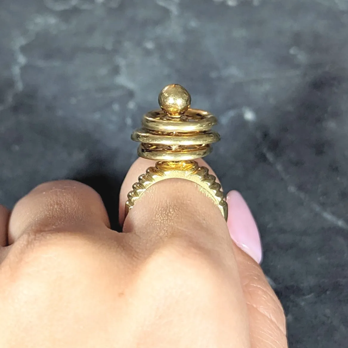 Modernist 1960's 18 Karat Yellow Gold Kinetic Spinning Vintage Fidget Statement Ring