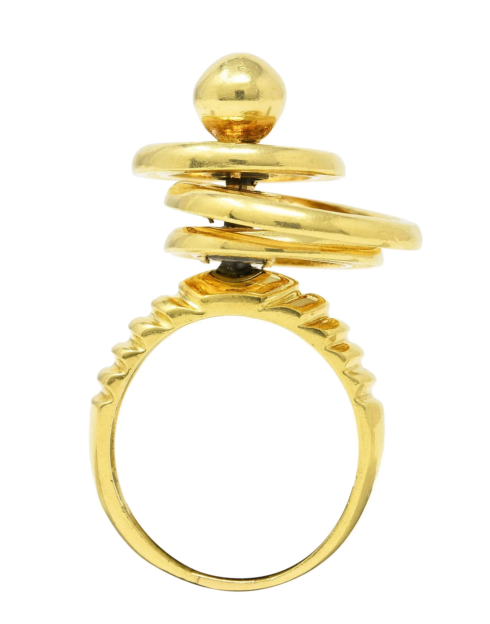 Modernist 1960's 18 Karat Yellow Gold Kinetic Spinning Vintage Fidget Statement Ring