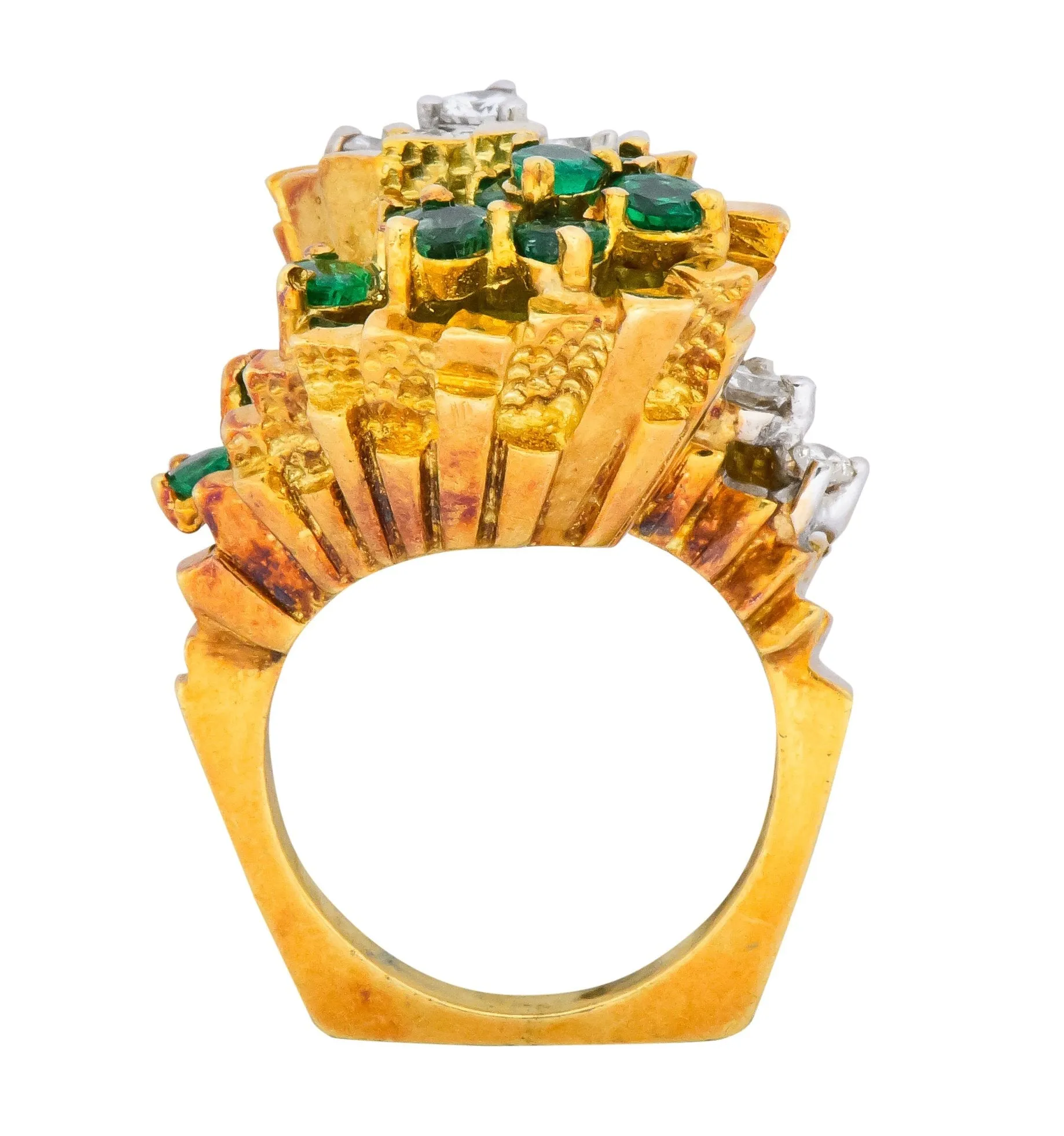 Modernist 2.20 CTW Diamond Emerald 18 Karat Gold Bypass Cocktail Ring