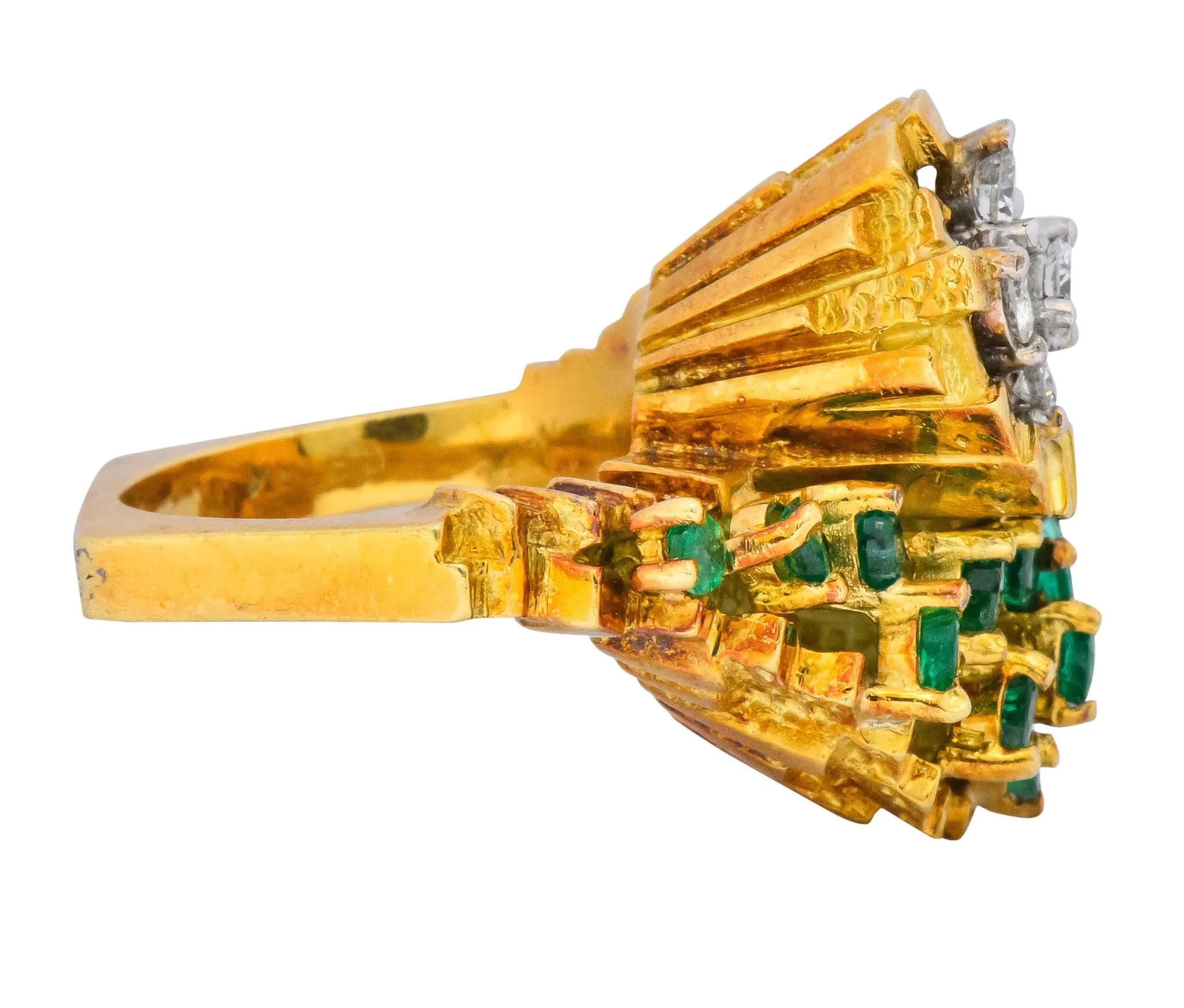 Modernist 2.20 CTW Diamond Emerald 18 Karat Gold Bypass Cocktail Ring
