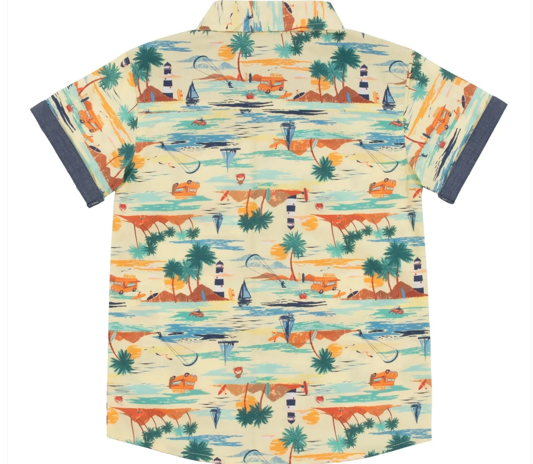 Nano Short Sleeved Tropical Print Button Down Shirt: Size 2 to 14 Years