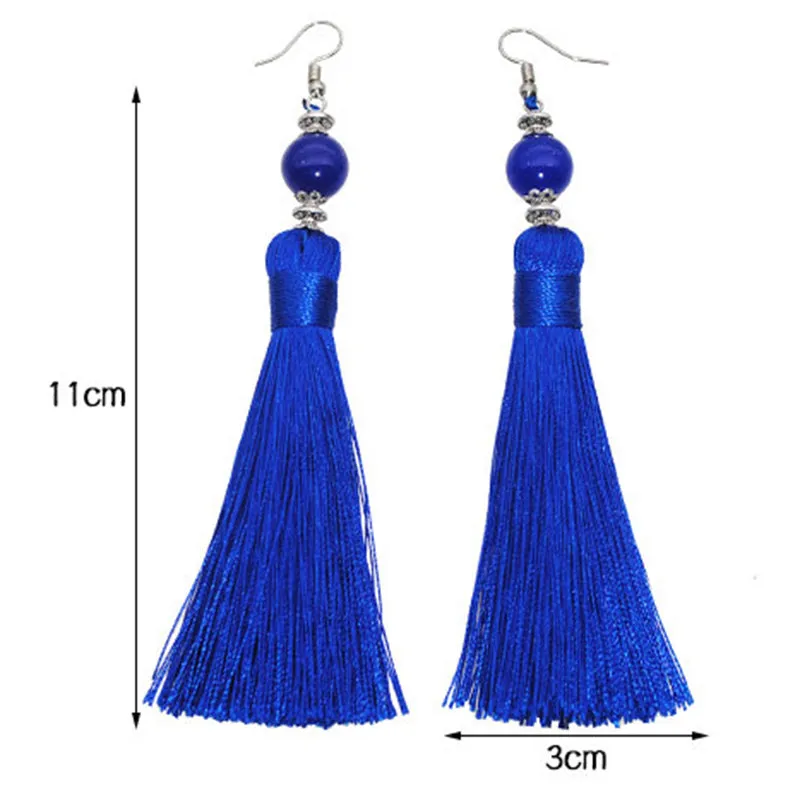 Natural Stone Bead Earrings Jewelry National Retro Cotton Line Long Tassel