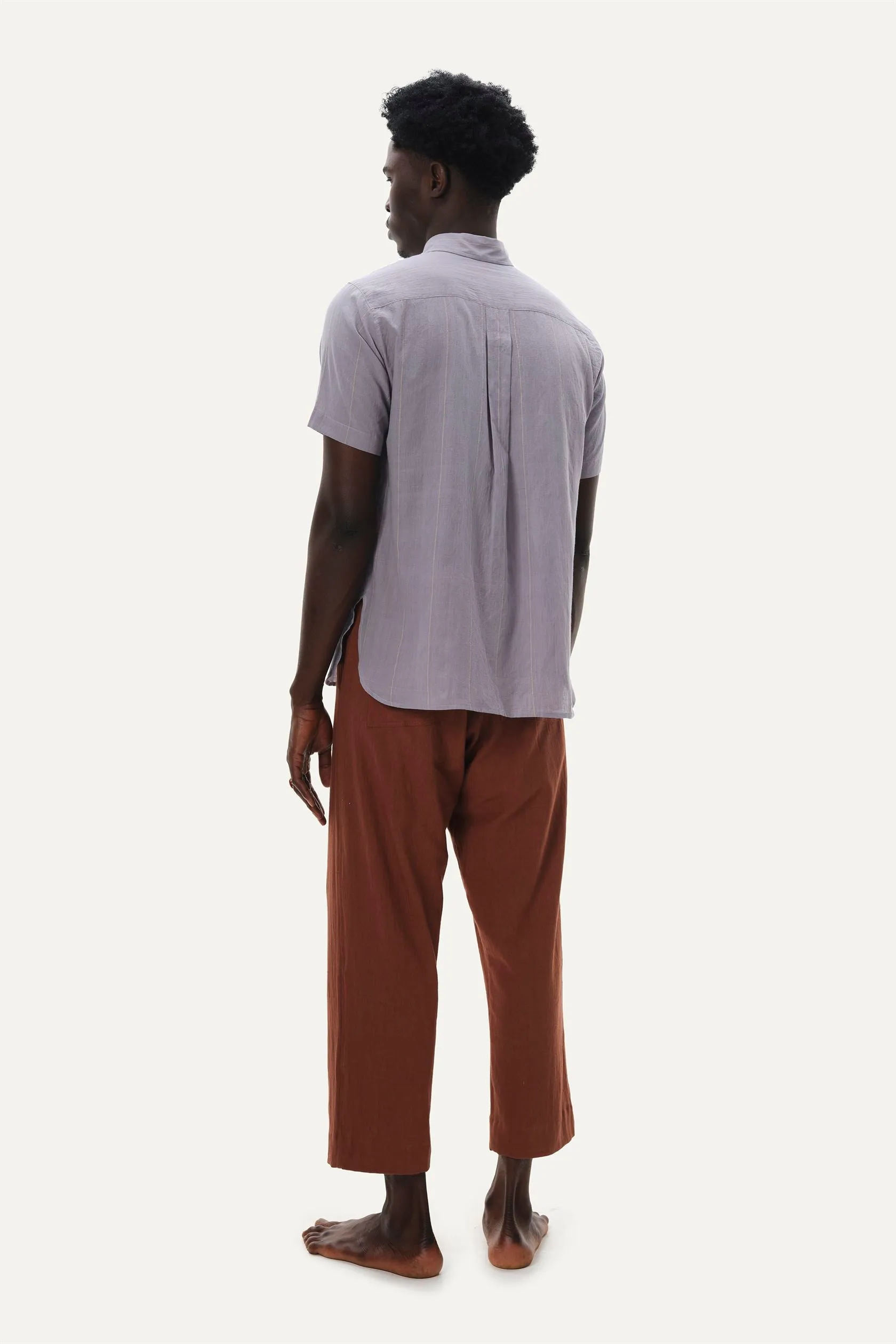 Naushad Ali I Band Collar shirt,Stripes Signature Spring Summer 2025 100% Handwoven cotton Pearled Ivory NA SS24 M05