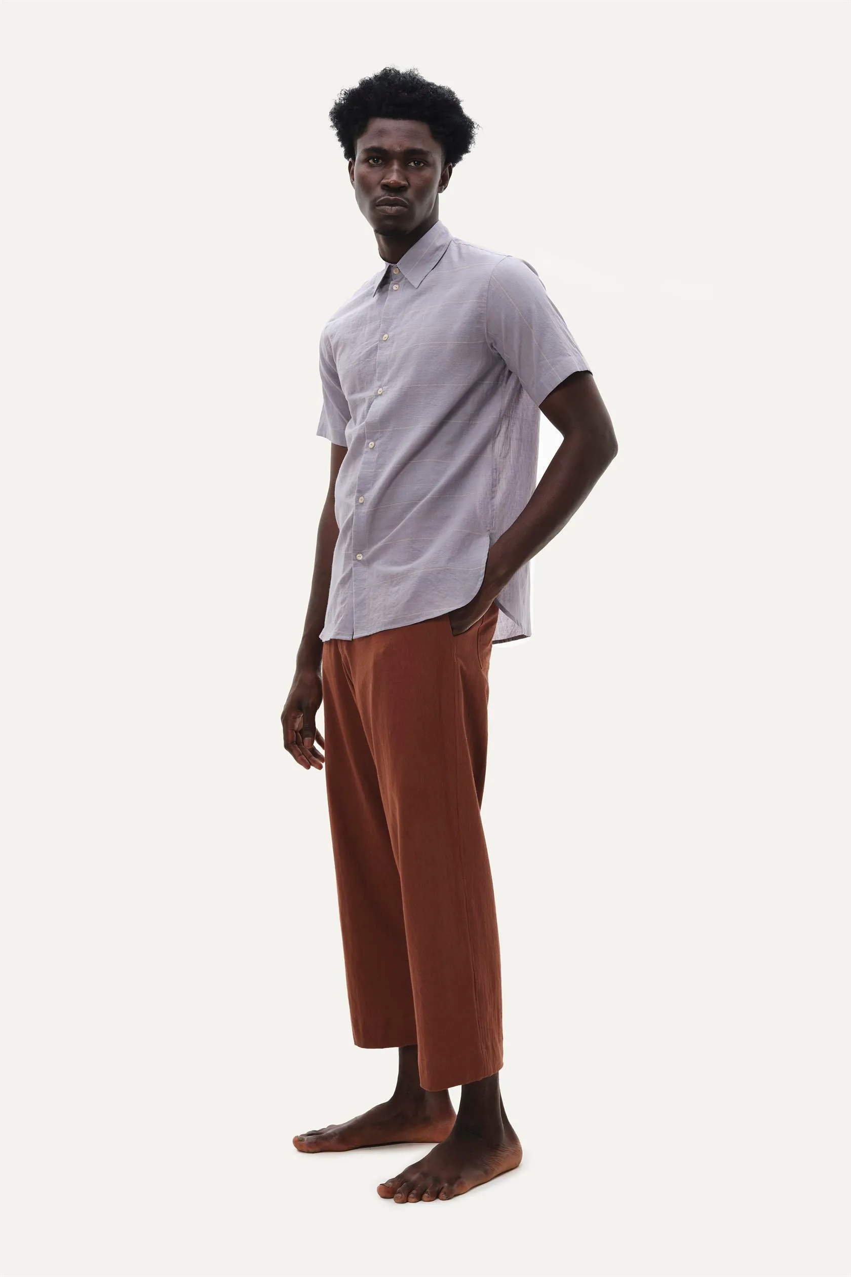 Naushad Ali I Band Collar shirt,Stripes Signature Spring Summer 2025 100% Handwoven cotton Pearled Ivory NA SS24 M05