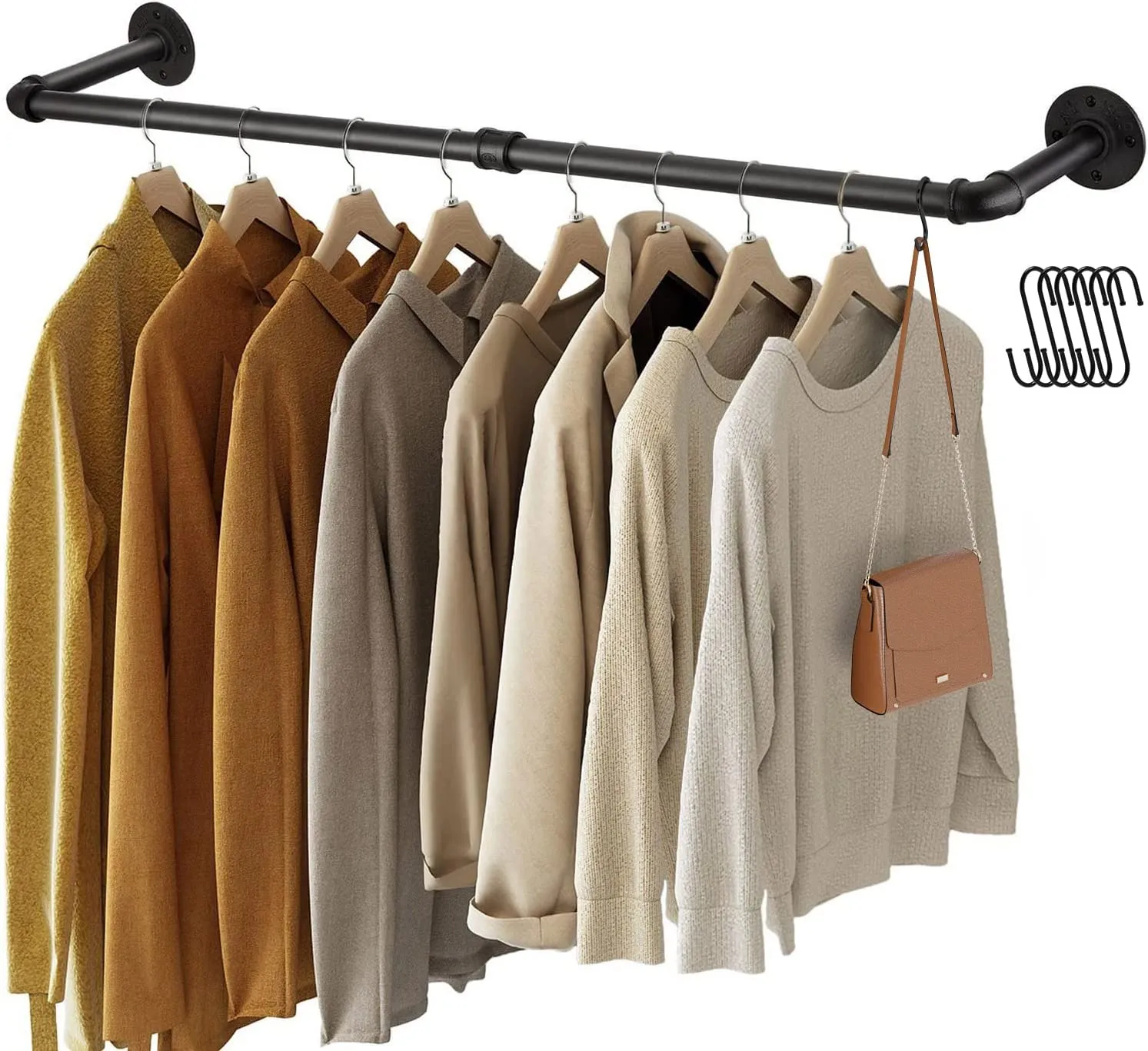 New Greenstell Wall Mounted Industrial Pipe Style Multi-Function Rack, 36.2" for Bedroom, Living Room, Kitchen (1 Pack)