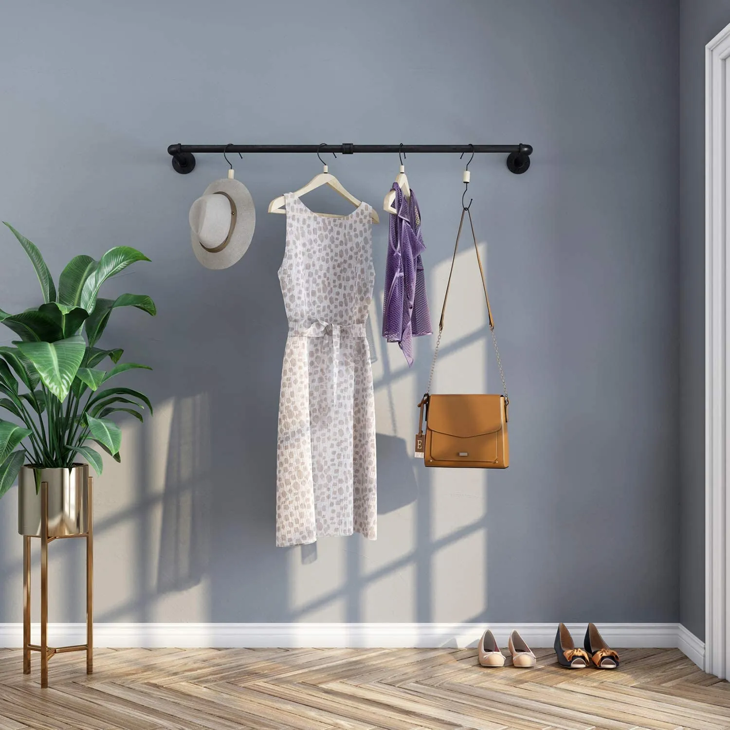 New Greenstell Wall Mounted Industrial Pipe Style Multi-Function Rack, 36.2" for Bedroom, Living Room, Kitchen (1 Pack)