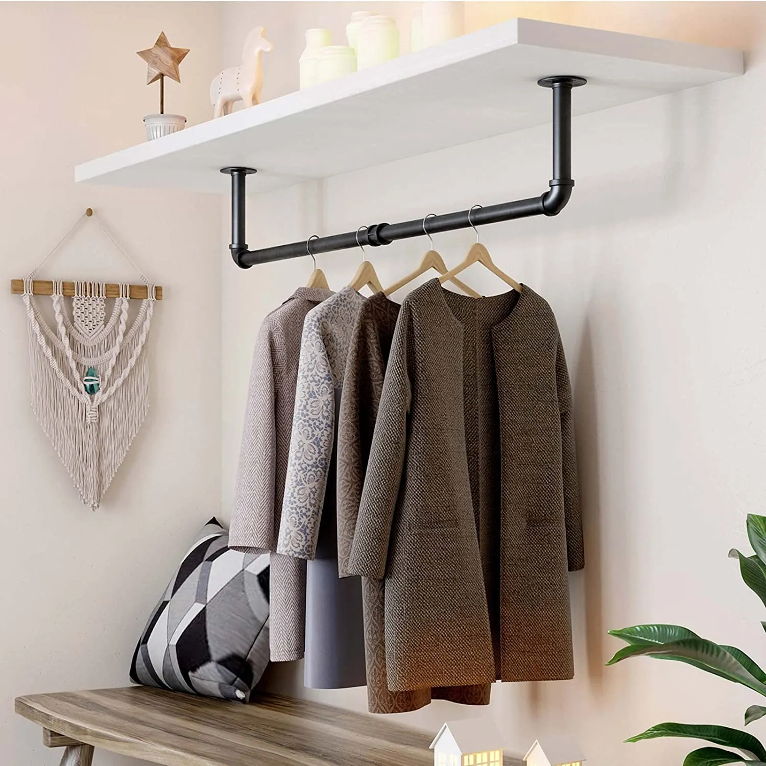 New Greenstell Wall Mounted Industrial Pipe Style Multi-Function Rack, 36.2" for Bedroom, Living Room, Kitchen (1 Pack)