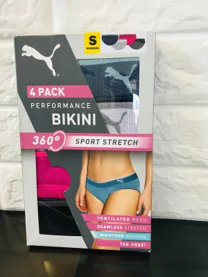 New in package! PUMA Womens Sports Stretch Bikini 4 Pack, Sz S!
