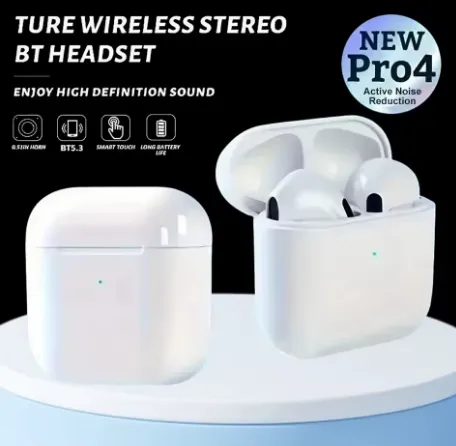 NEW Pro 4 Wireless Earphones Bluetooth 5.3 Sports Headphones ANC Noise Reduction HD Mic Calls Touch Control New Pro4 Earbuds, Black