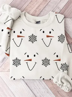 NEW Snowman Faces & Snowflakes Embroidery Pattern Comfy Sweatshirt for Women, Fits like 1XL, Retails $51