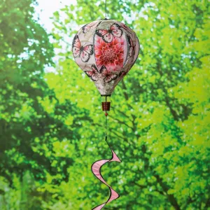 NEW Stunning Evergreen Burlap Kinetic ✧ Dahlia & Butterflies ✧ Hot Air Balloon Spinner! Great visual appeal as they rotate in the wind
