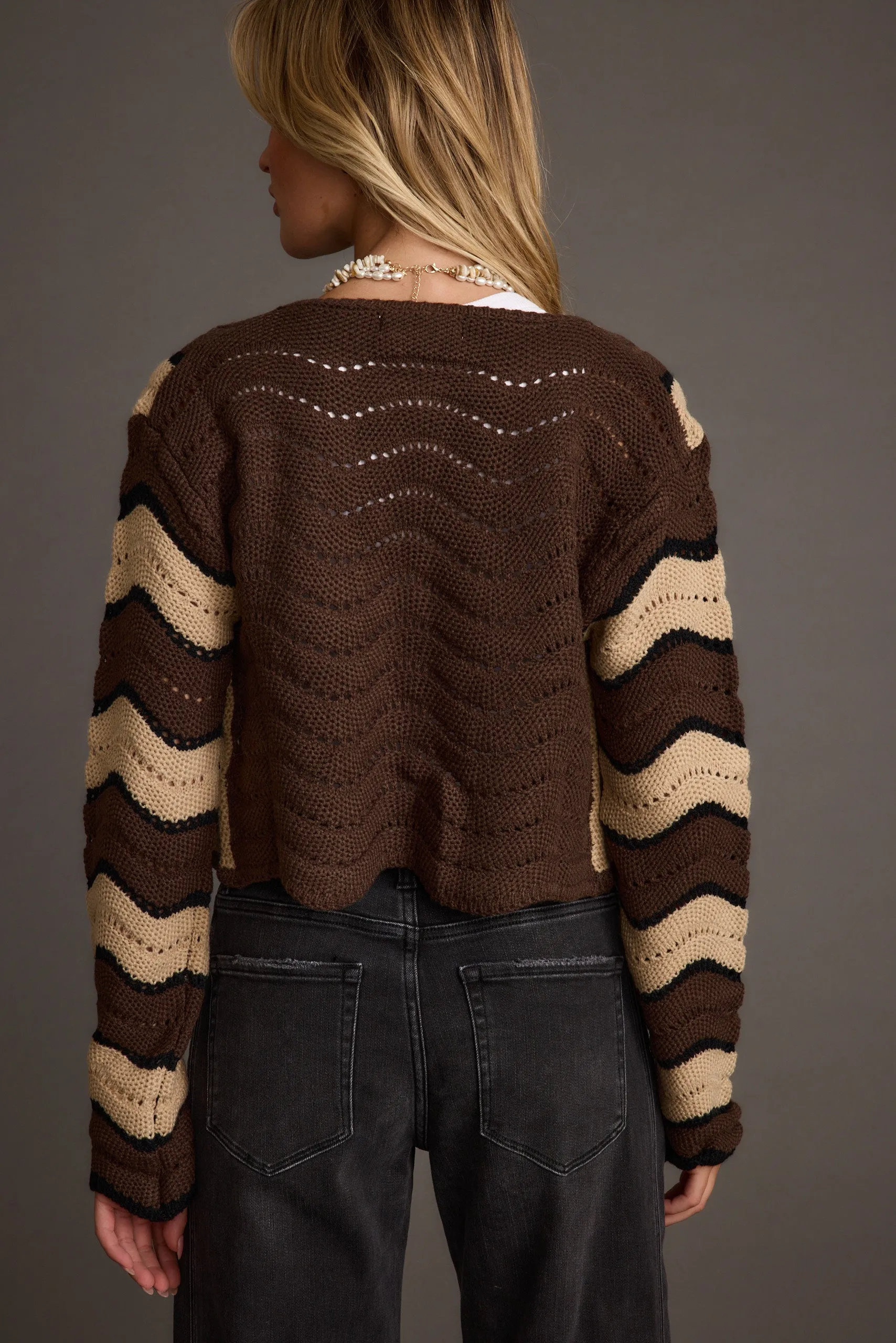 Nikki Retro Printed Brown Cardigan